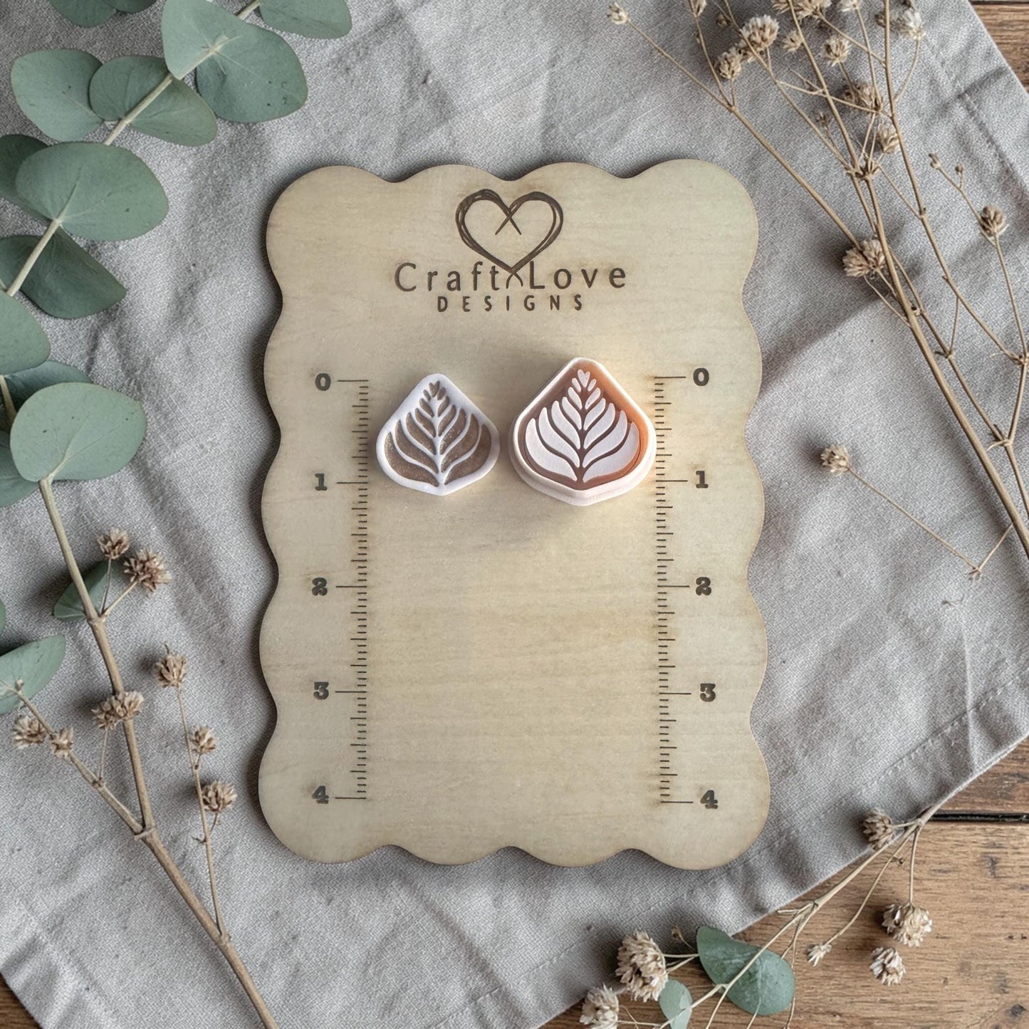 latte love leaf polymer clay cutter with clay impression