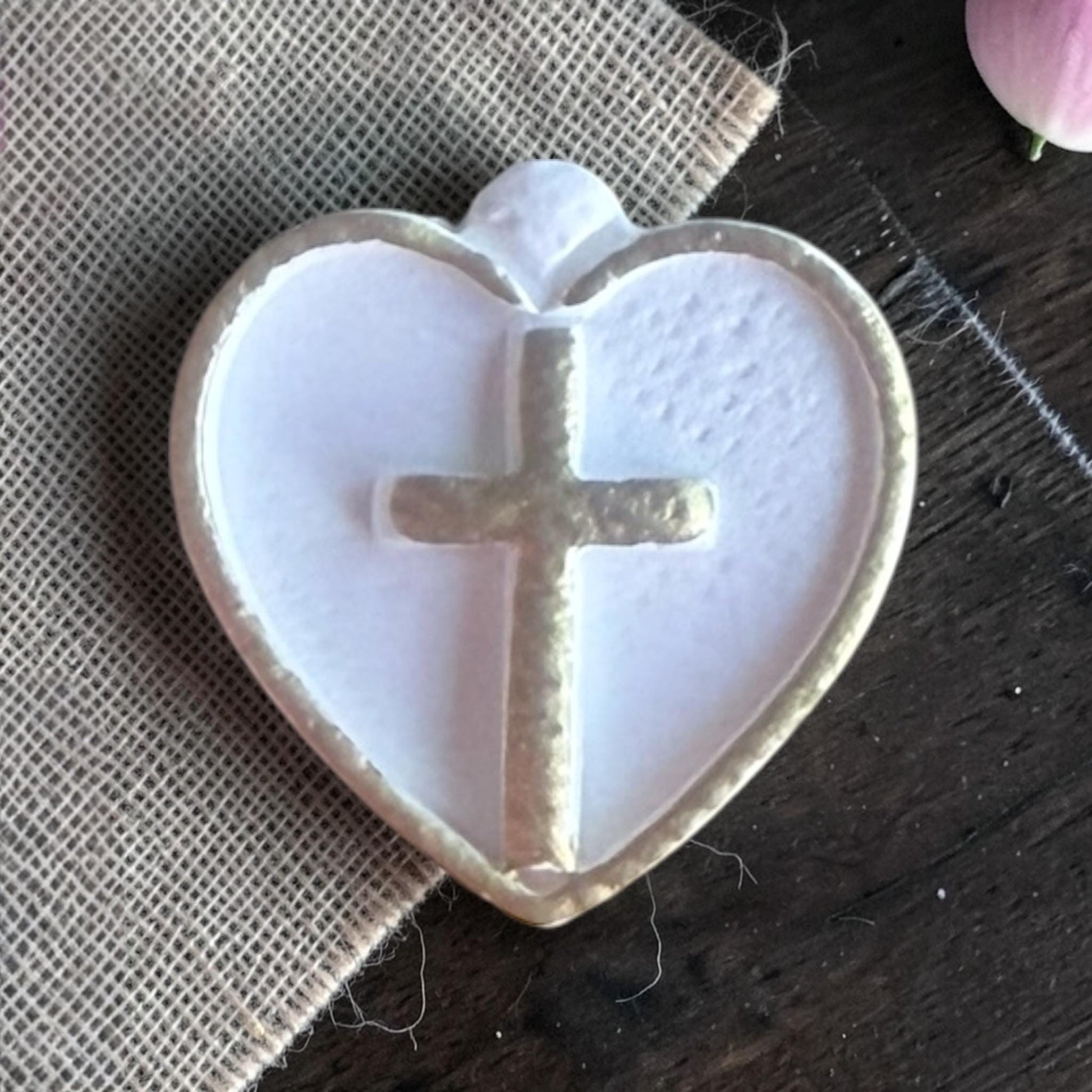 heart cross polymer clay cutter debossed design