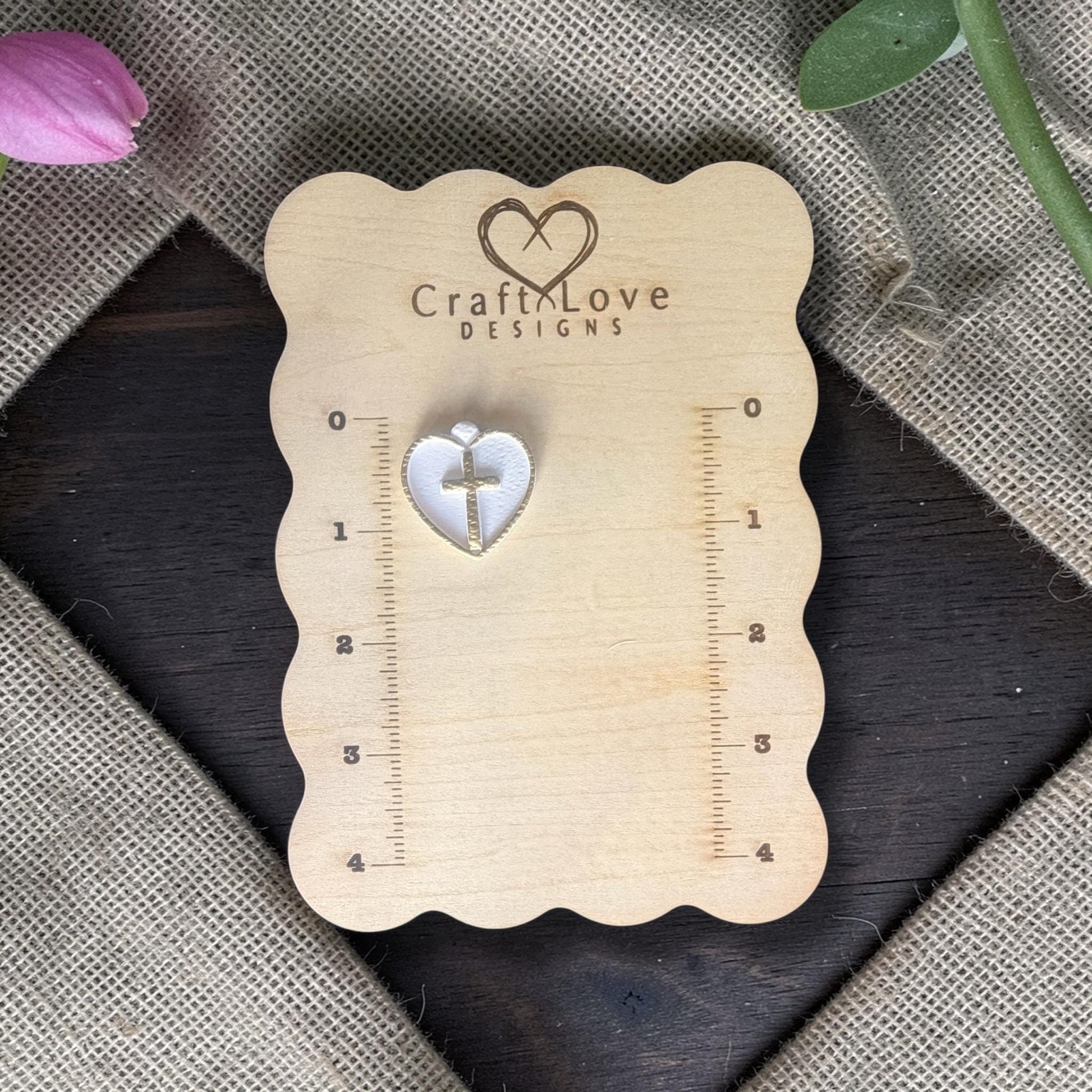 heart cross polymer clay cutter debossed design