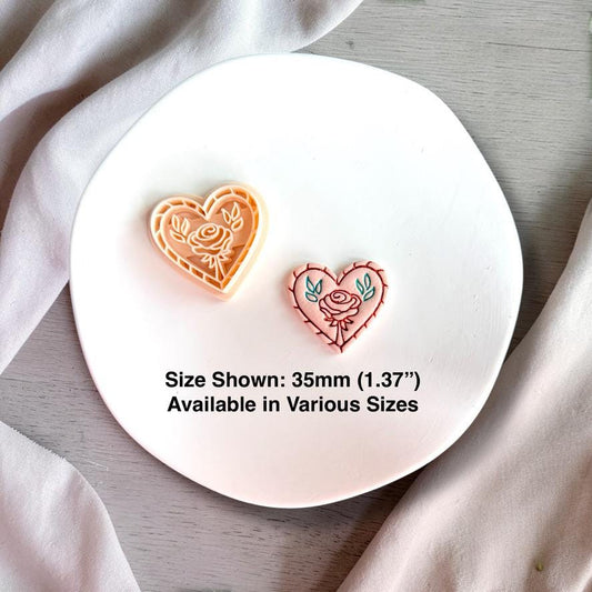 35mm heart clay cutter with finished piece showing size and design