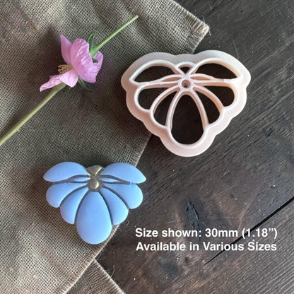 flower clay cutter and finished charm with size text