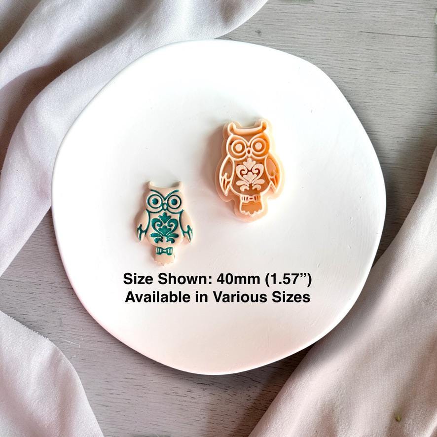40mm owl clay cutter with finished piece showing size and design