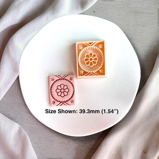 39mm square clay cutter with finished example for scale