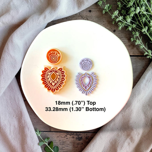 Finished clay earrings made with matching top and bottom cutter set