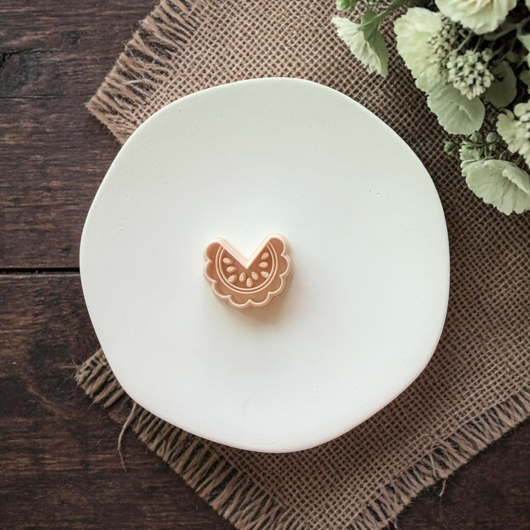 Watermelon slice polymer clay cutter with scalloped edge