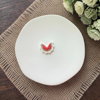 Finished watermelon clay earring with red and green detail