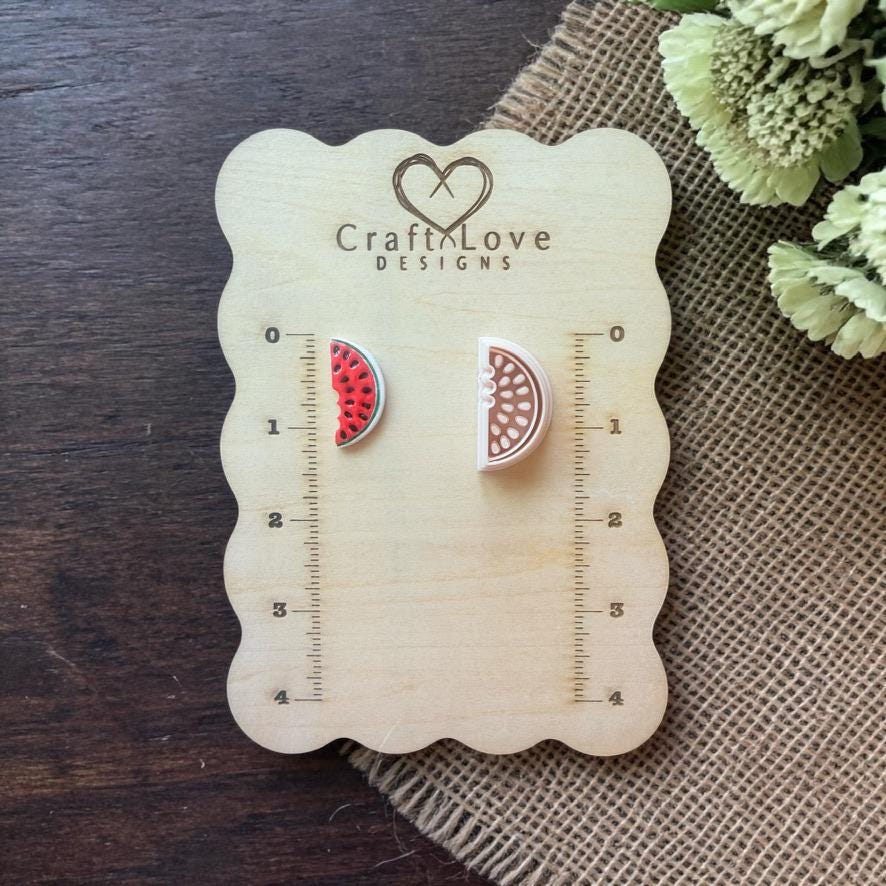 Polymer clay cutter beside finished fruit slice example