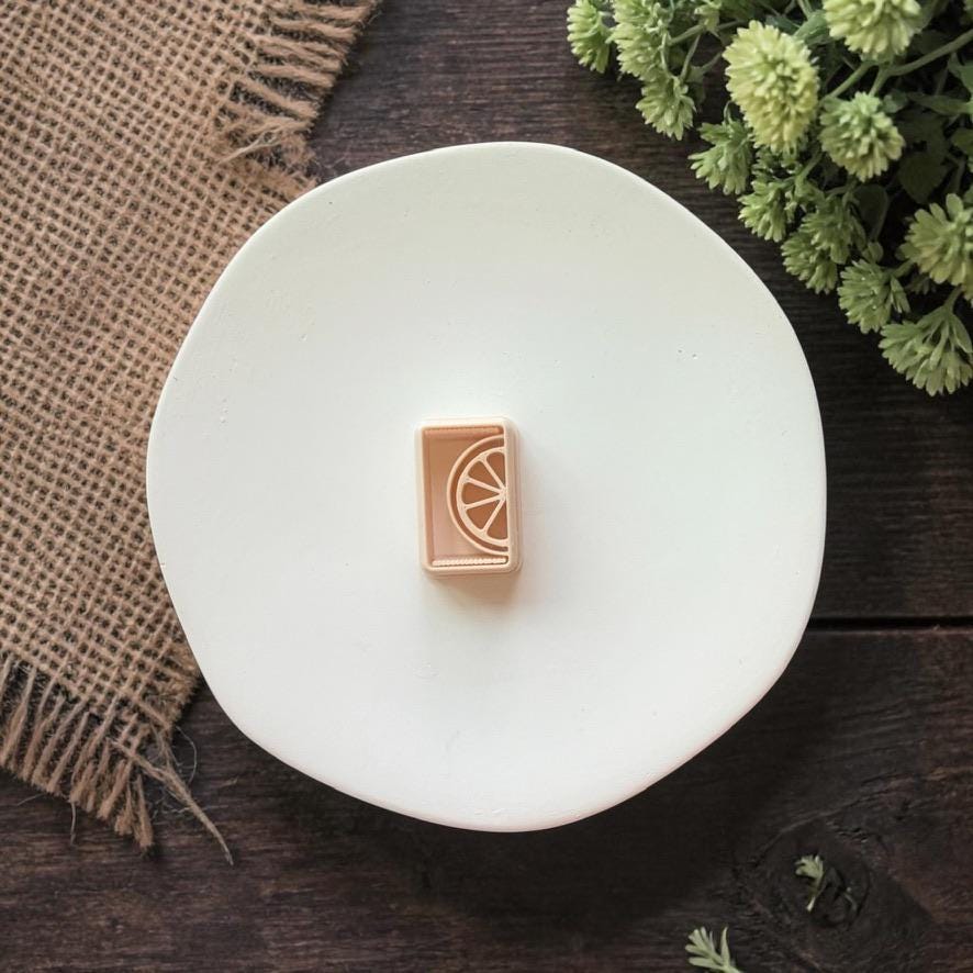 Lemon slice polymer clay cutter rectangle shape on white background