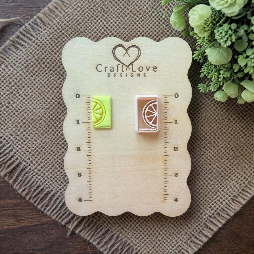 Lemon rectangle clay cutter shown on size comparison board