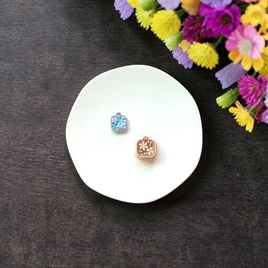 Single square floral locket cutter style 1 on white background
