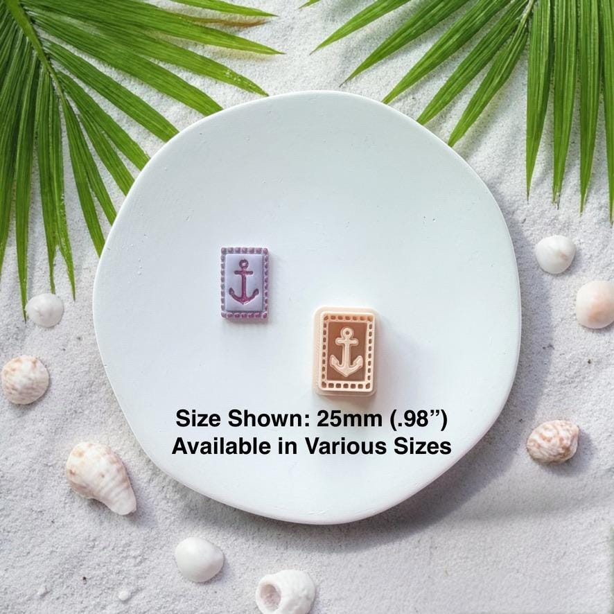 Anchor tile clay pieces and cutter displayed together with size text 25mm on white plate