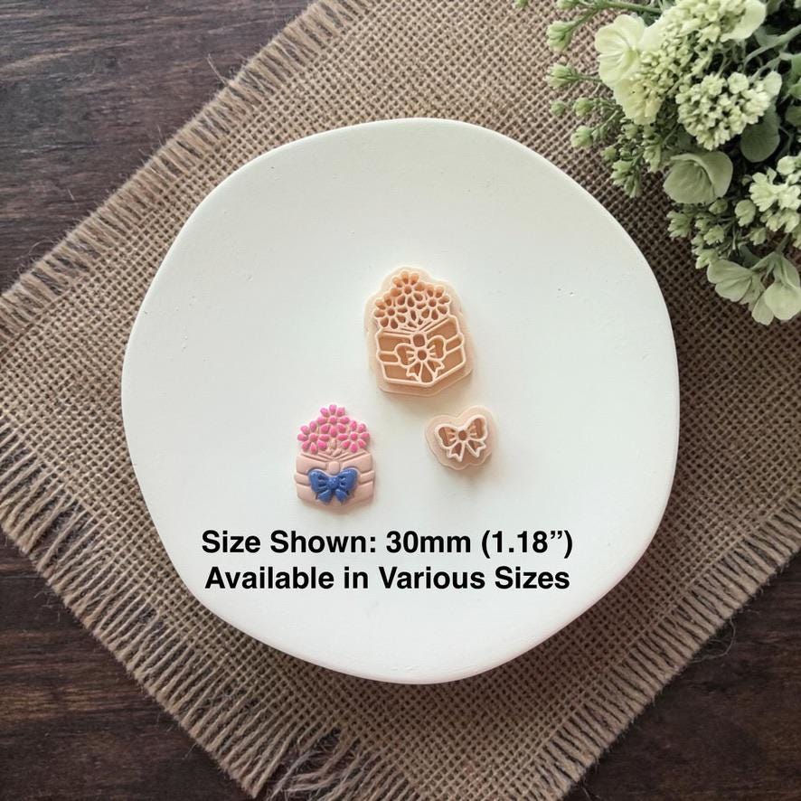 book with flowers clay earring with size text 30mm shown