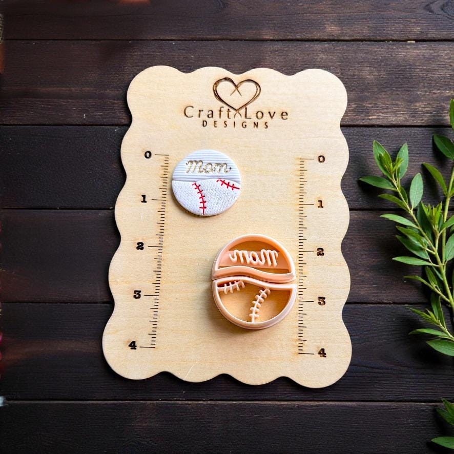 Polymer clay cutter with interchangeable sports themed bottom options including baseball basketball and football