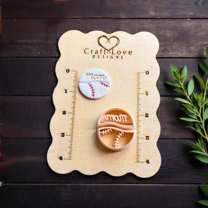 Polymer clay cutter with interchangeable sports themed bottom options including baseball basketball and football