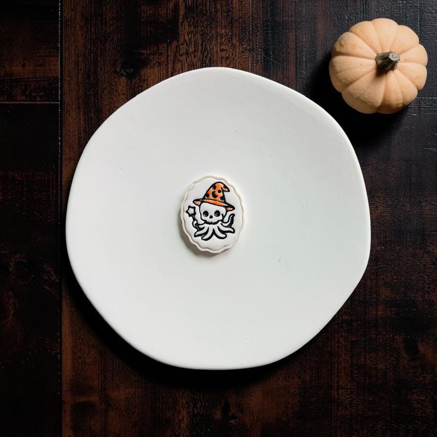 Skeleton Octopus Polymer Clay Cutter | Halloween Sea Creature | Witch Hat Design | Spooky Jewelry Making | 40mm