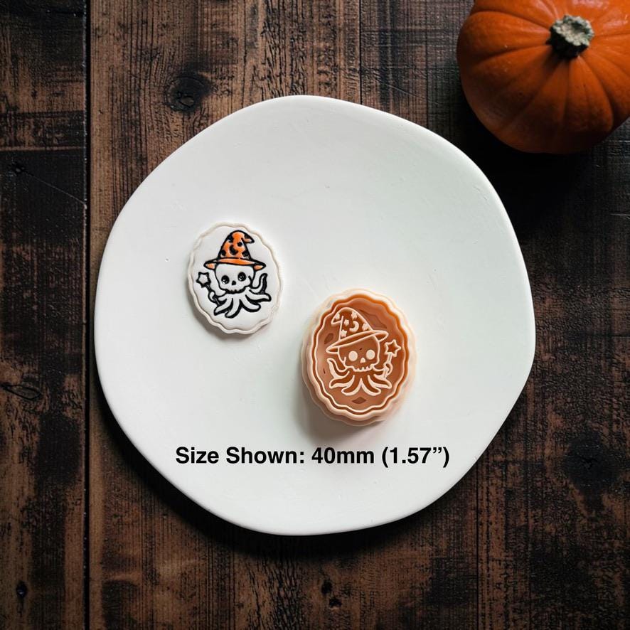 Skeleton Octopus Polymer Clay Cutter | Halloween Sea Creature | Witch Hat Design | Spooky Jewelry Making | 40mm