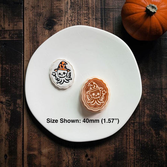 Skeleton Octopus Polymer Clay Cutter | Halloween Sea Creature | Witch Hat Design | Spooky Jewelry Making | 40mm