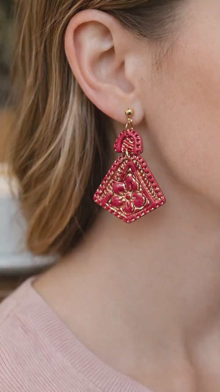 Folk Art Floral Polymer Clay Cutter Set • Geometric Flower Pendant Clay Mold • Artisan Boho Cutter for Handmade Polymer Clay Earrings